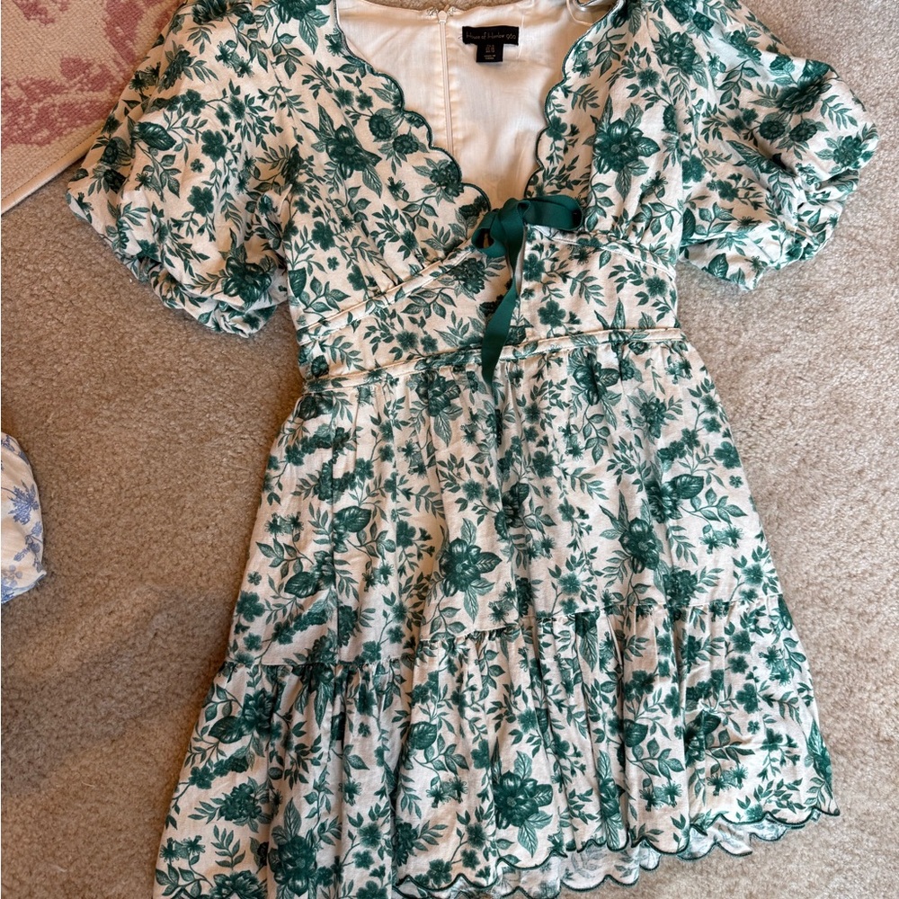 House of Harlow 1960 Teal Floral Scalloped Mini Dress